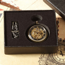 Load image into Gallery viewer, New Hot Sale Retro Bronze Roman Numbers Mechanical Pocket Watch for Men Women with FOB Chain Skeleton Hand-winding Pocket Watch